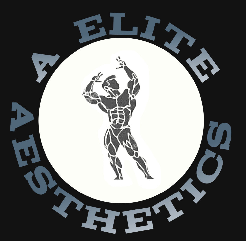 Logo of Elite Aesthetics with a muscular figure silhouette on a black background